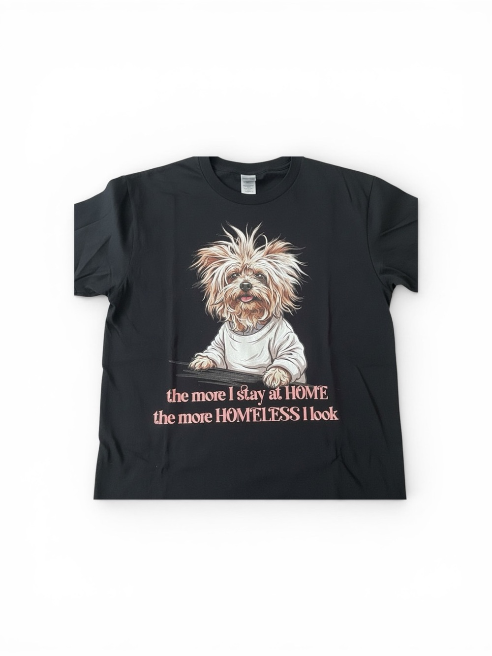 Gildan Black Tee with Cream Dog Image and light text XL Unisex